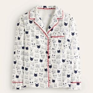 Boden Brushed Cotton Pyjama Shirt Cat Print Size M NWT